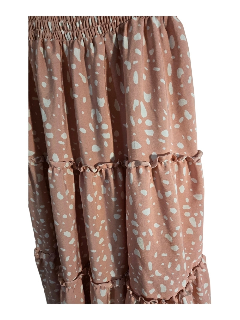 Smocked Spaghetti Strap Pink Polka Dot Midi Dress Size Large - Picture 5 of 9